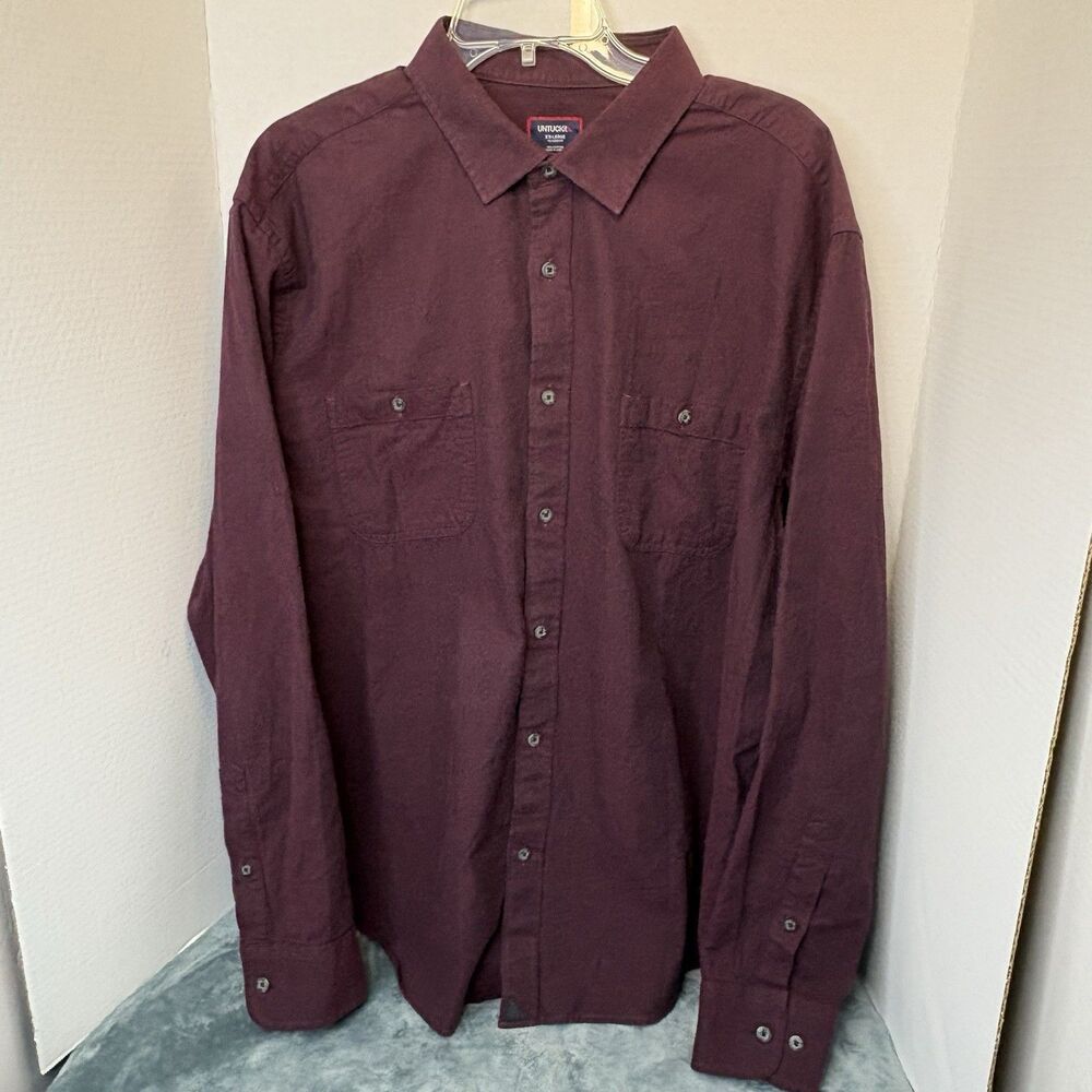 UNTUCKit Flannel Hemsworth Maroon Button Up Shirt Mens 2XL Rugged Twill Casual